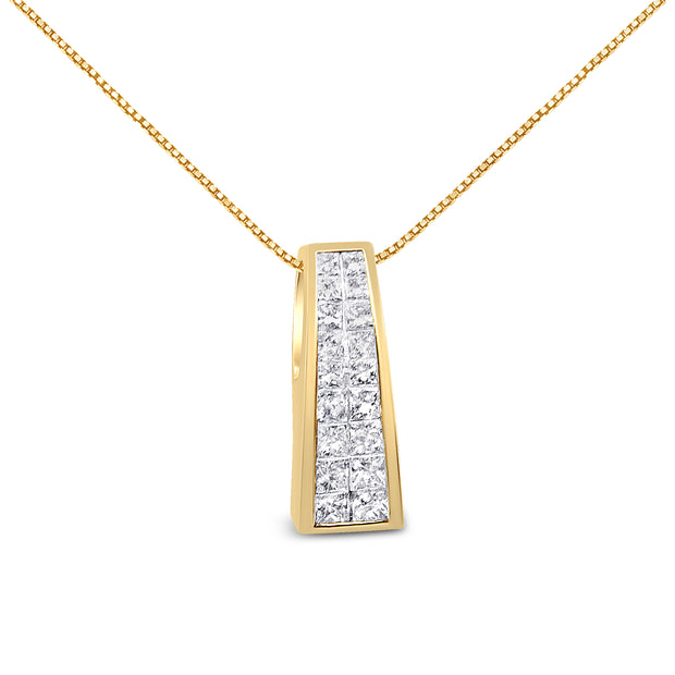 14K Yellow Gold 1 1/2 cttw Princess Cut Diamond Greek Column Pendant Necklace (G-H, VS1-VS2)