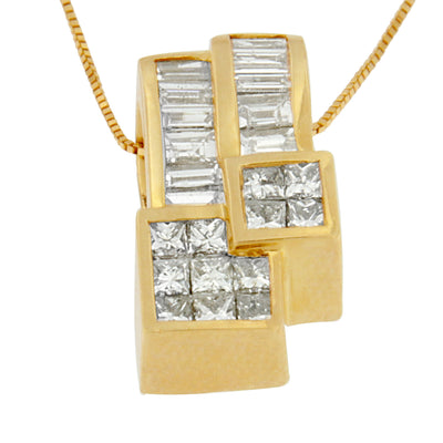 14K Gold 1 1/2 cttw Princess and Baguette Cut Diamond Geometric Pendant Necklace (H-I, VS1-VS2)