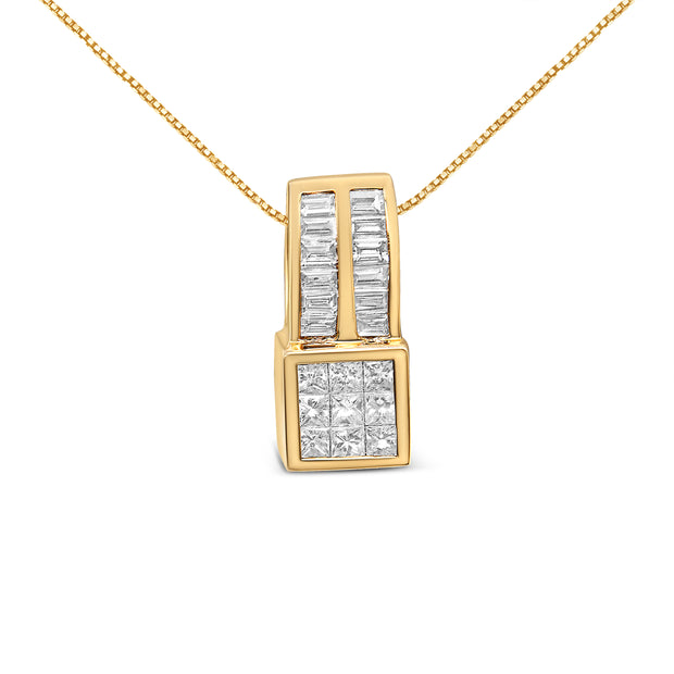 14K Yellow Gold 1 1/4 cttw Princess and Baguette Cut Geometric Inspired Diamond Pendant Necklace (H-I, VS1-VS2)