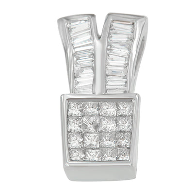 14K White Gold 1 1/3 cttw Princess and Baguette Cut Diamond Sparkling Shapes Pendant Necklace (H-I, SI1-SI2)