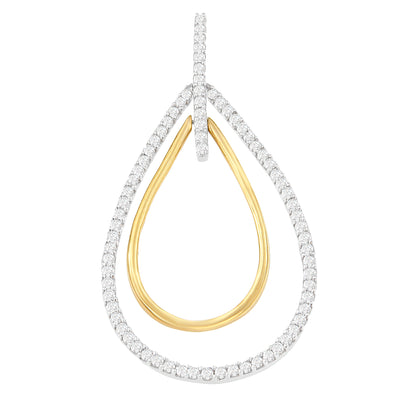 14K Two-Tone Gold Round Cut Diamond Double Burst Pendant Necklace (1.00 cttw, H-I Color, SI2-I1 Clarity)