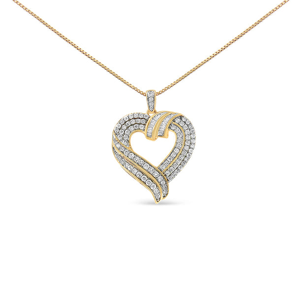 14K Yellow Gold Plated .925 Sterling Silver 1.00 Cttw Baguette Diamond Composite Open Heart 18" Inch Pendant Necklace (I-J Color, I1-I2 Clarity)