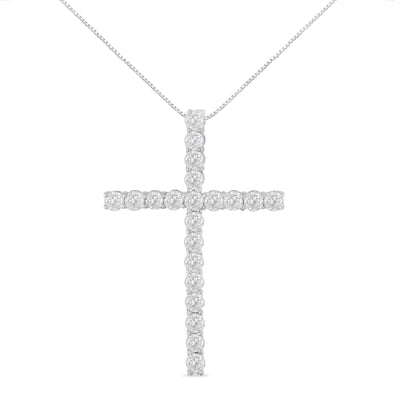 10Kt White Gold 1 cttw Diamond Cross Pendant Necklace (H-I, I1-I2)