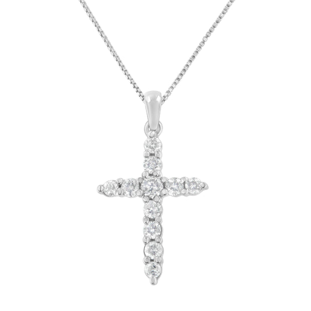 10K White Gold 1/4 cttw Diamond Cross Pendant Necklace (I-J, I2-I3)