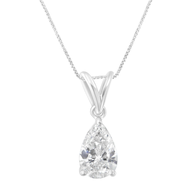IGI certified 10K White Gold 1/2 cttw Diamond Pear Pendant Necklace (I-J, I1)