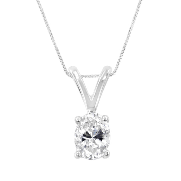 IGI Certified 14K White Gold 1/5 cttw Oval-cut Solitaire Diamond 18" Pendant Necklace (H-I Color, I1 Clarity)