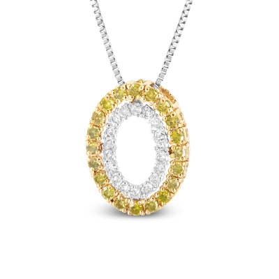 14K Yellow Gold Plated .925 Sterling Silver 1/2 Cttw Color Treated Diamond Double Oval Shape 18" Pendant Necklace (Yellow Color, I2-I3 Clarity)