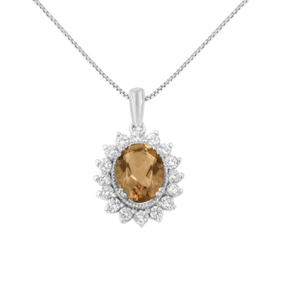 10KT White Gold Diamond and 9MM Morganite Gemstone Oval Pendant Necklace (1/2 cttw, H-I Color, I1-I2 Clarity)