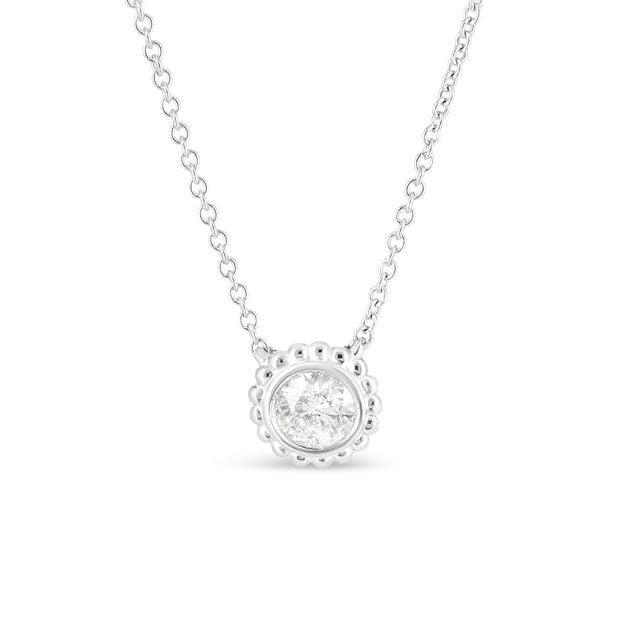 10K White Gold 1/2 Cttw Bezel Set Round Diamond Sunflower Finish 18" Pendant Necklace (I-J Color, I1-I2 Clarity)