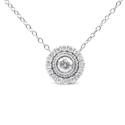 .925 Sterling Silver 1/2 Cttw Round Diamond Halo Circle Pendant 18" Necklace (I-J Color, I2-I3 Clarity)