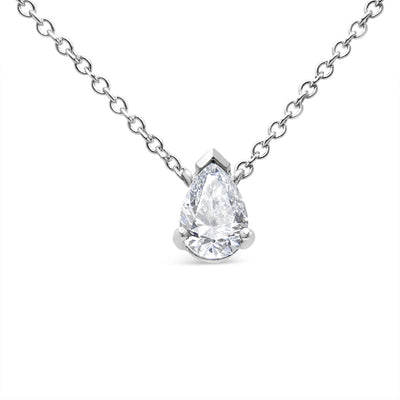 AGS Certified 14K White Gold 1/2 Cttw Diamond Pear 18" Pendant Necklace (H-I Color, VS2-SI1 Clarity)
