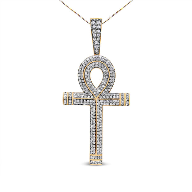10K Yellow Gold 1 7/8 Cttw Round Diamond Ankh Cross Pendant Necklace for Men (H-I Color, SI1-SI2 Clarity) - NO CHAIN INCLUDED