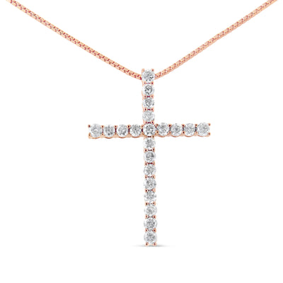 14K Rose Gold Plated .925 Sterling Silver 1.0 Cttw Champagne Diamond Gold Cross Pendant Necklace for Women (Champagne Color, I1-I2 Clarity)- 18 inch