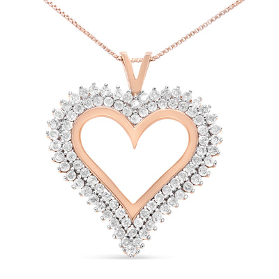 10K Rose Gold Plated .925 Sterling Silver 3.00 Cttw Diamond Heart 18" Pendant Necklace (I-J Color, I2-I3 Clarity)