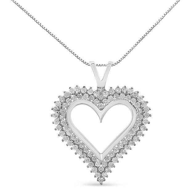 .925 Sterling Silver 3.00 Cttw Diamond Heart 18" Pendant Necklace (I-J Color, I2-I3 Clarity)
