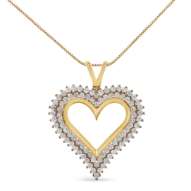 10K Yellow Gold Plated .925 Sterling Silver 3.00 Cttw Diamond Heart 18" Pendant Necklace (I-J Color, I2-I3 Clarity)