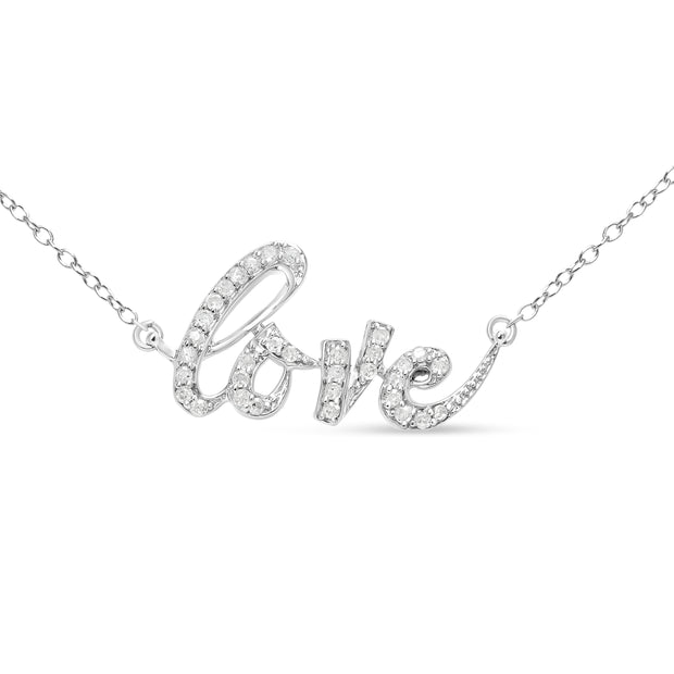 .925 Sterling Silver 1/5 Cttw Round Diamond Love 18" Pendant Necklace (I-J Color, I2-I3 Clarity)