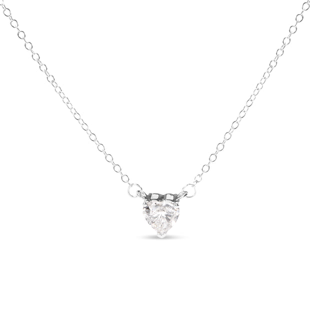 14K White Gold 1.0 Cttw Lab-Grown Diamond Heart Shape Solitaire Pendant Necklace (F-G Color, VS1-VS2 Clarity)