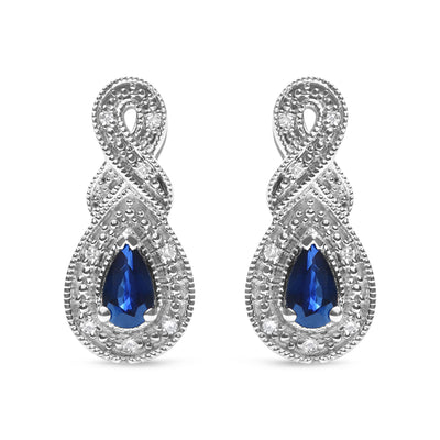 .925 Sterling Silver 4.5 x 3mm Pear Sapphire Gemstone and Diamond Accent Infinity Drop Stud Earrings (H-I Color, SI1-SI2 Clarity)