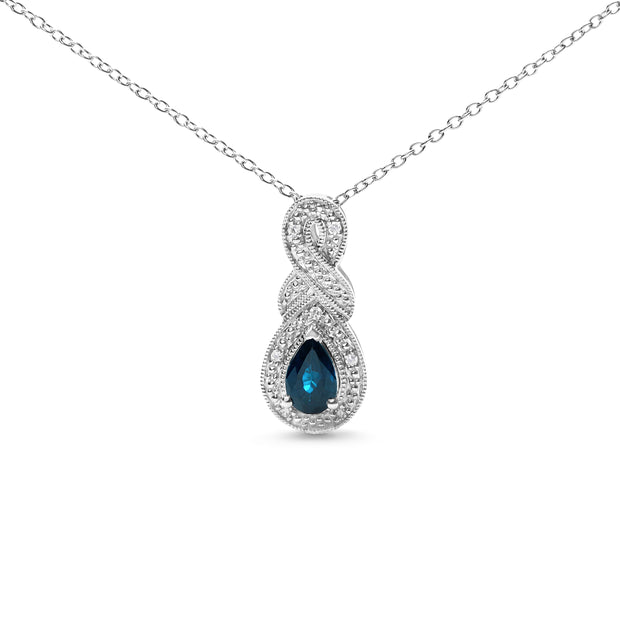 .925 Sterling Silver 6x4mm Pear Sapphire and Diamond Accent Infinity Drop 18" Pendant Necklace (H-I Color, SI1-SI2 Clarity)