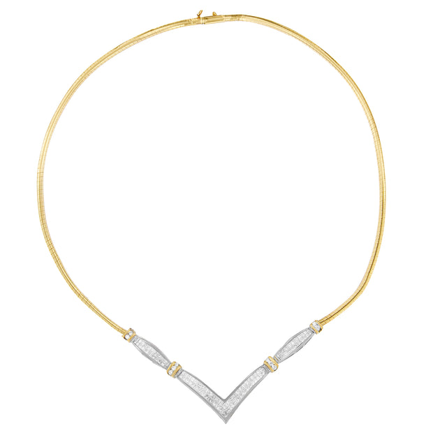 14K Yellow and White Gold 2.00 Cttw Round and Princess-Cut Diamond 'V' Shape Statement Necklace (H-I Color, SI2-I1 Clarity) - 18"