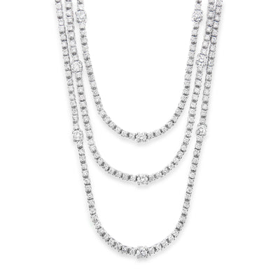 18K White Gold 9.00 Cttw Pave Set Round Diamond Multi Strand Riviera Necklace (H-I Color, SI1-SI2 Clarity) | American Jewelry 