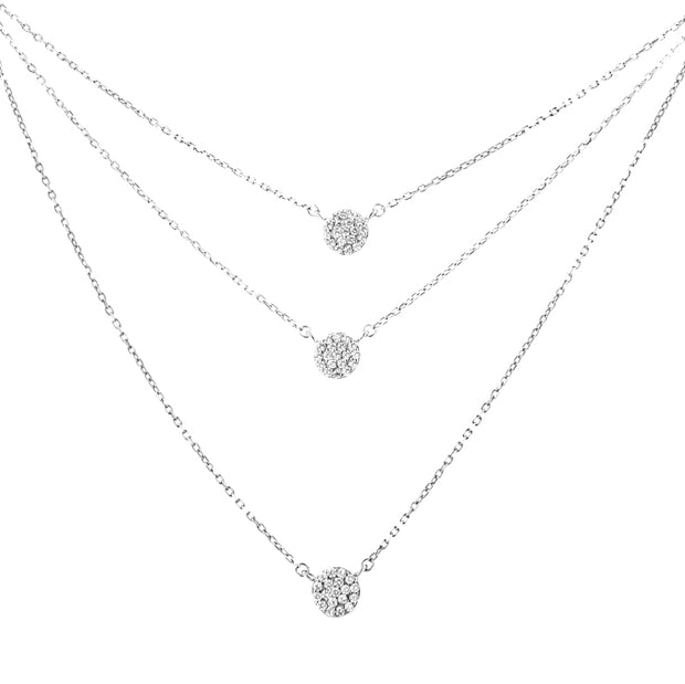.925 Sterling Silver 1/2 Cttw Round Diamond Medallion Multi-Strand Tri Pendant 18" Necklace (H-I Color, I2-I3 Clarity)