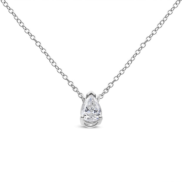 14K White Gold 1/3 Cttw Pear Shape Solitaire Diamond 18" Pendant Necklace (G-H Color, VS2-SI1 Clarity)