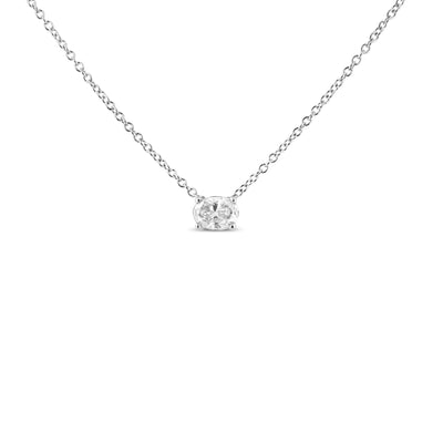 14K White Gold 3/8 Cttw Lab Grown Oval Solitaire Diamond East West 18" Pendant Necklace (F-G Color, VS2-SI1 Clarity)