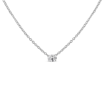14K White Gold 1/5 Cttw Lab Grown Oval Solitaire Diamond East West 18" Pendant Necklace (F-G Color, VS2-SI1 Clarity)