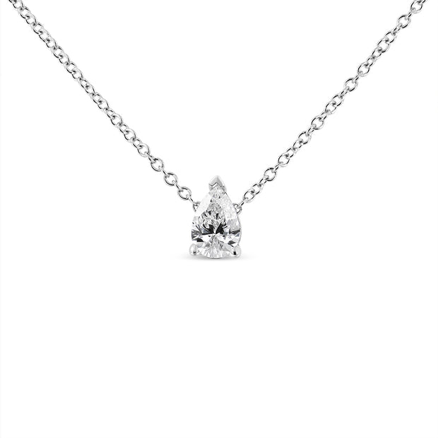 14K White Gold 1/10 Cttw Pear Shape Lab Grown Diamond Solitaire Pendant Necklace (F-G Color, VS2-SI1 Clarity)
