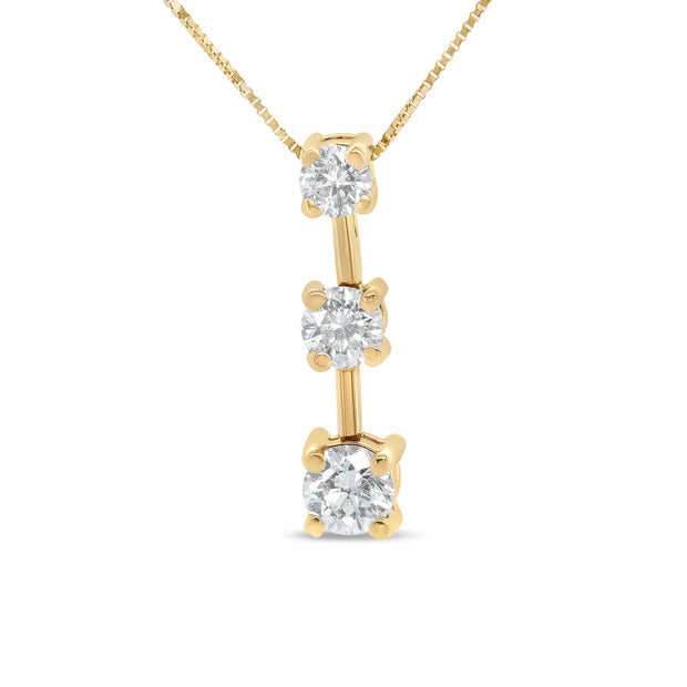 14K Yellow Gold 1.00 Cttw Round Diamond Three-Stone Drop Pendant 18" Necklace - (H-I Color, SI1-SI2 Clarity)