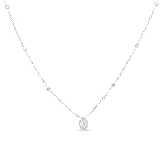 14K White Gold 1/3 Cttw Round Diamond Marquise Shaped Station Necklace - (H-I Color, SI1-SI2 Clarity) - 18"