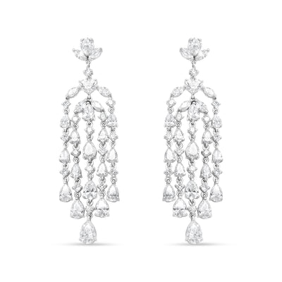 18K White Gold 11 1/8 Cttw Fancy Mixed Diamond Waterfall Chandelier Dangle Drop Earrings (VS1-VS2 Clarity, G-H Color) American jewelry