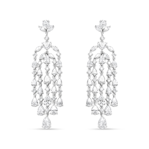 18K White Gold 11 1/8 Cttw Fancy Mixed Diamond Waterfall Chandelier Dangle Drop Earrings (VS1-VS2 Clarity, G-H Color) American jewelry