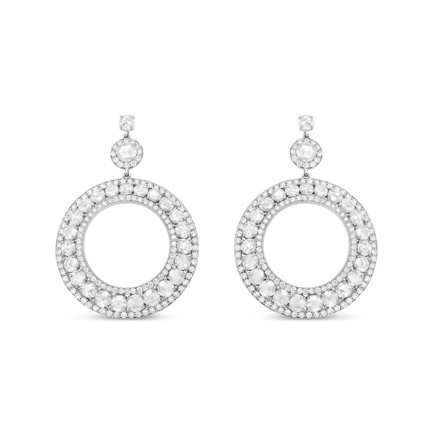 18K White Gold 10 7/8 Cttw Round Pave-Set Diamond Openwork Circle Wreath Hoop Dangle Drop Stud Earrings (SI1-SI2 Clarity, G-H Color)