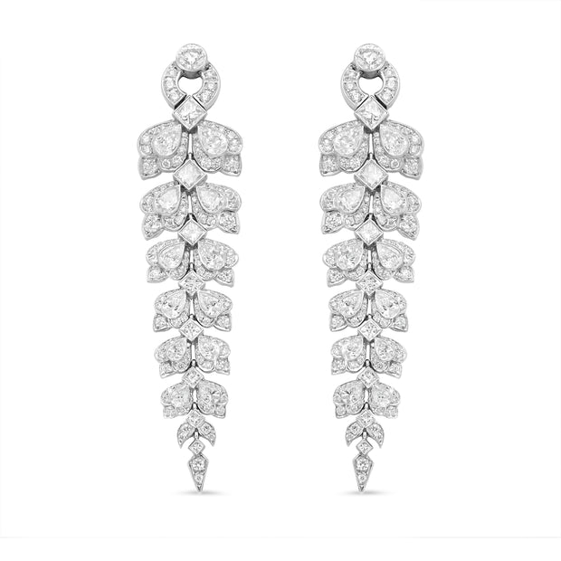 18K White Gold 10 1/4 Cttw Mixed Fancy Diamond Clusters Vintage Art Deco Cascade Dangle Drop Earrings (VS1-VS2 Clarity, G-H Color)