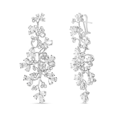 18K White Gold 10 Cttw Round and Pear-Shaped Floral Diamond Dangle Drop Earring (F-G Color, VS1-VS2 Clarity)