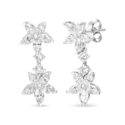 18k White Gold 6.0 Cttw Marquise Diamond Floral Dangle Drop Earrings (E-F Color, VS1-VS2 Clarity)