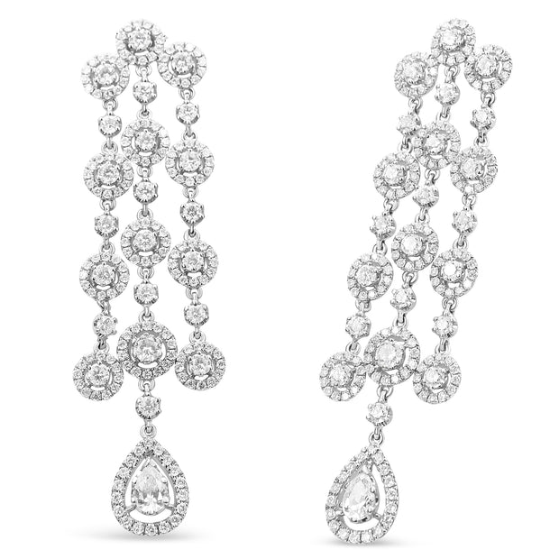 18K White Gold 4 3/4 Cttw Diamond Double Teardrop Waterfall Dangle Earrings (H-I Color, VS1-VS2 Clarity)
