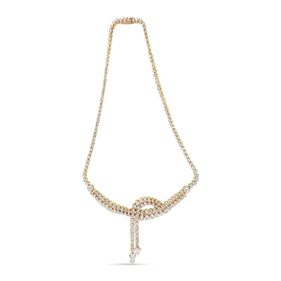 14k Yellow Gold 17.0 Cttw Diamond Double Row Lariat 18" Inch Tennis Necklace with Pear Shape Diamond Drop Tips (I-J Color, VS2-SI1 Clarity) | American Jewelry