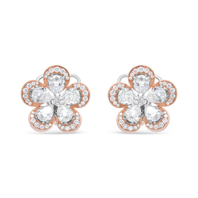 18K White and Rose Gold 6.00 Cttw Round and Pear-Cut Diamond Floral Blossom Stud Earring (G-H Color, VS2-SI1 Clarity)