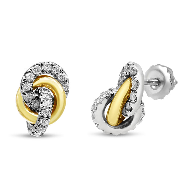 10K Yellow and White Gold 1/2 Cttw Diamond Triple Interlocking Knot Earrings (I-J Color, I1-I2 Clarity)