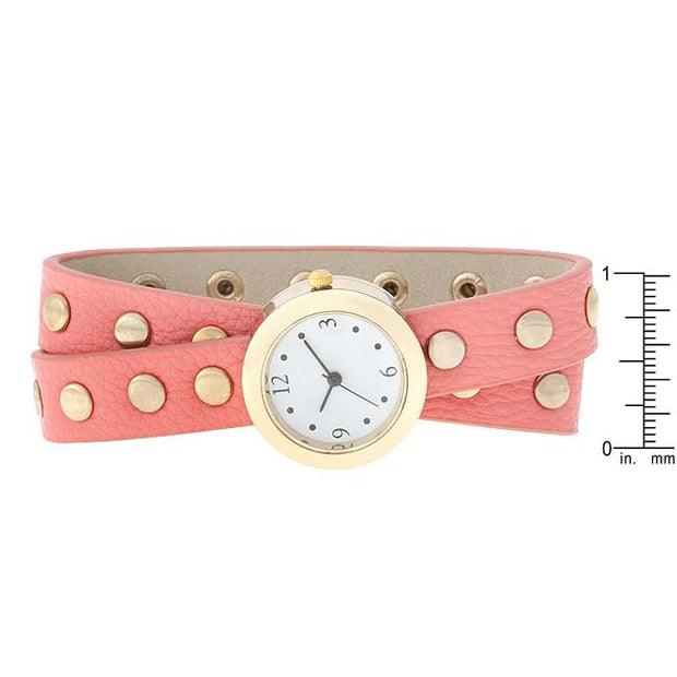 Pink Round Studded Wrap Watch