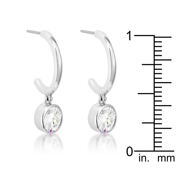 7mm Cz Rhodium Plated Drop Hooplet Earrings