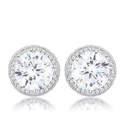 5.84 Ct Rhodium Clear CZ Round Halo Earrings