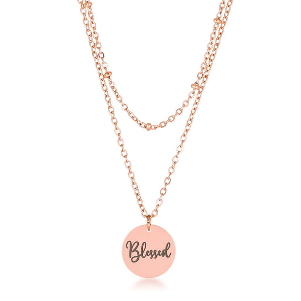 Chic Rose Gold Engraved With BLESSED Necklace