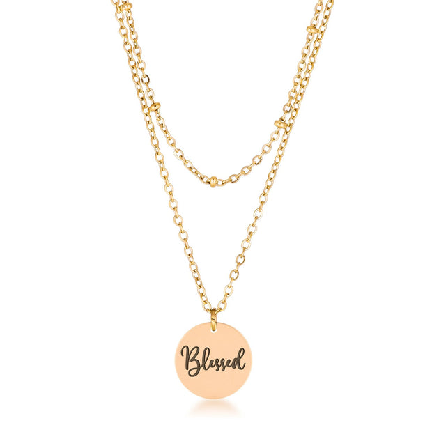 Chic Gold Engraved With BLESSED Necklace