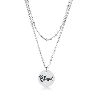 Chic Silver Engraved With BLESSED Necklace