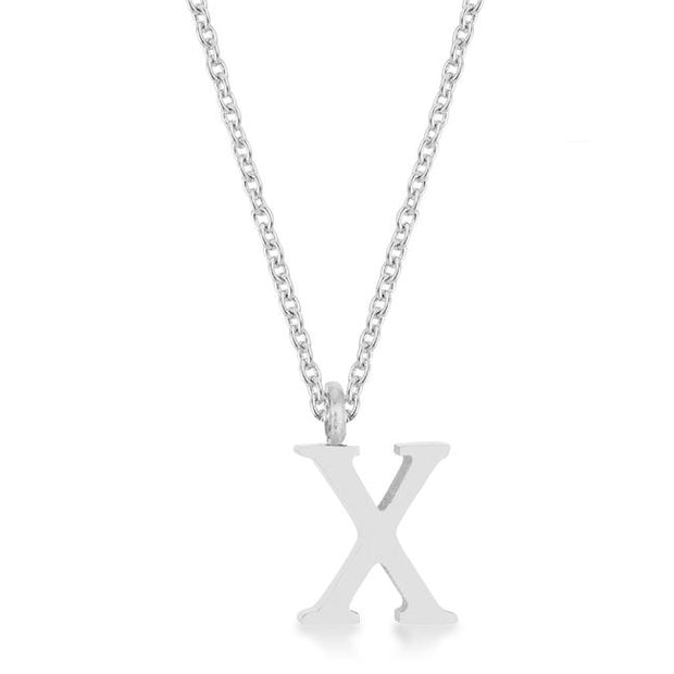 Elaina Rhodium Stainless Steel X Initial Necklace